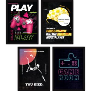 FATMUG Framed Gaming Posters Wall Paintings for Home and Office Decor, With Glass, A4 – Set of 4 ,multicolor