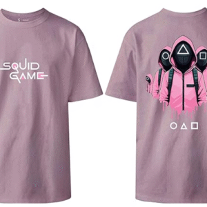 HAZLAR Unisex Round Neck Regular Fit Squid Games Pink Guard Print Purple Tshirt