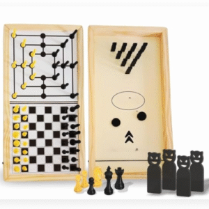 Wembley Wooden Chess Board Set 3-in-1 Board Games Indoor Games with Strike Master & Nine Men's Morris Strategic Thinking Family Fun Focus Learning Activity Birthday Gift for Kids and Adults