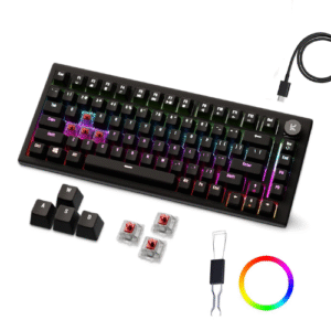 Kreo Hive RGB Anti-ghosting Gaming Keyboard, 75% Tenkeyless Wired Mechanical Keyboard with RGB Backlight, Volume Knob, NKRO, PC Gaming Keyboard Detachable USB C Cable (RGB Backlight, Red Switch)